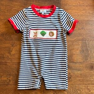 Striped Smocked Bubble with Baseball Accents 24 months Busy Bee Smockes!
